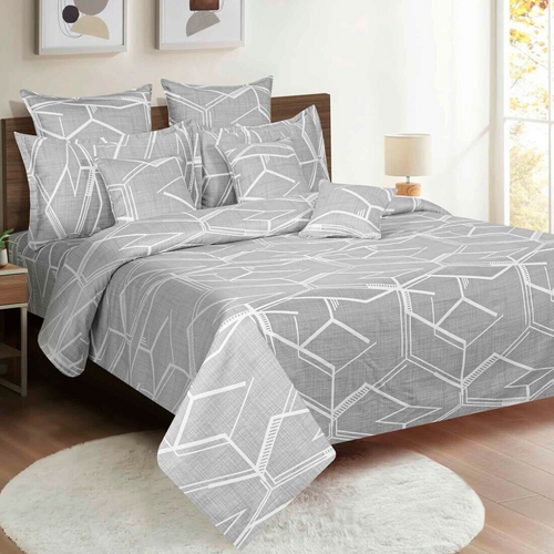 Geometric Pattern King Size Bedsheet with 2 Pillow Covers | Pure Cotton Bedding Set (108 x 108 Inches, Sage Green)