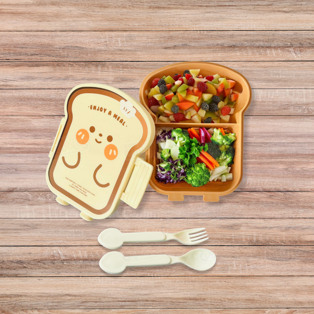 Cute Fast Food Design Plastic Lunch Box for Kids with Spoon and Fork (Bread)