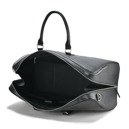 Vegas Leather Duffle Bag, Durable Black Leather, Spacious and Stylish, Ideal for Travel and Weekend Trips (Black)