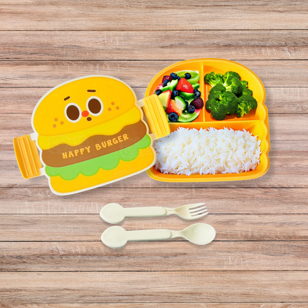 Cute Fast Food Design Plastic Lunch Box for Kids with Spoon and Fork (Burger)