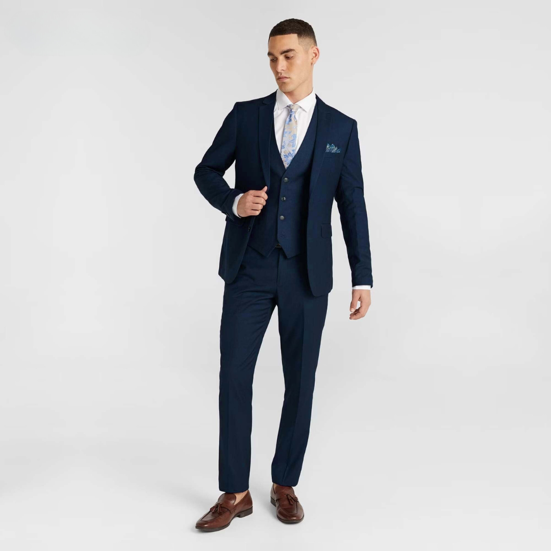 Navy Blue 2-Piece Business Suit for Men | Custom-Made Suit for Work & Festivals