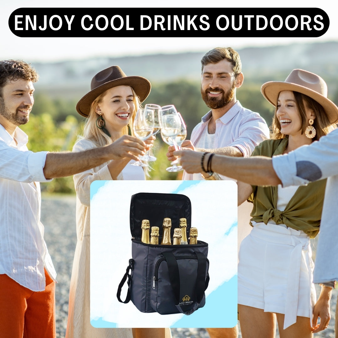 Outer Woods Insulated 6 Bottle Cooler Bag | with 6 Units of Ice Gel Packs | Wine Cooler Bag | Beer Cooler Bag | Insulated Bag | Fits 6 Full Size Bottles