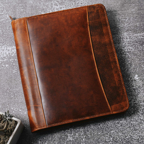 Brown Premium Leather Padfolio with Card and Pen Holders