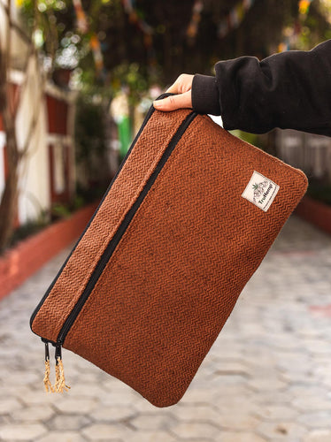 Linear Hemp Laptop Sleeve with Cotton Lining & Premium Zipper Closure | Eco-Friendly Computer Case with Dual Compartments