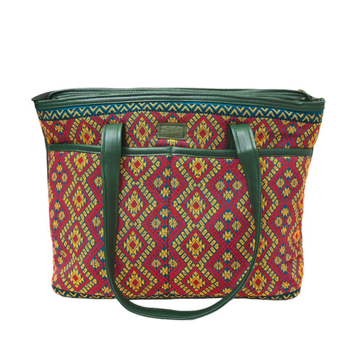 Artisan Color Splash Tote with Handcrafted Motifs | Stylish Tote for Work and Travel with Bold Artistic Patterns