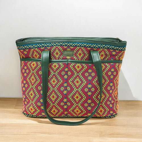 Artisan Color Splash Tote with Handcrafted Motifs | Stylish Tote for Work and Travel with Bold Artistic Patterns