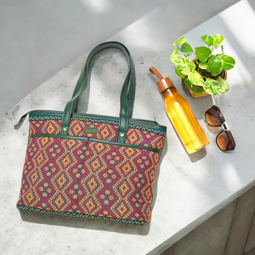 Artisan Color Splash Tote with Handcrafted Motifs | Stylish Tote for Work and Travel with Bold Artistic Patterns