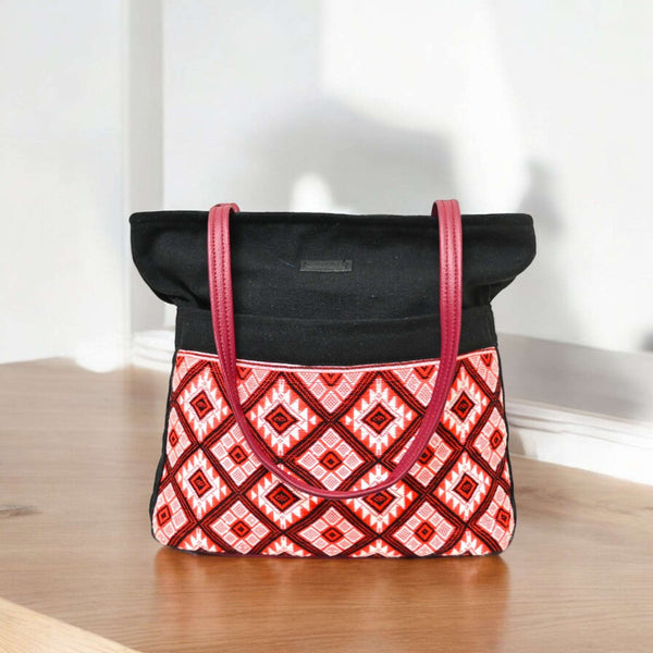 Artisan Elegant Tote Bag with Triple Zipper Closure| Lightweight Side Bag with Premium Fabric Lining and Eco-Friendly Design