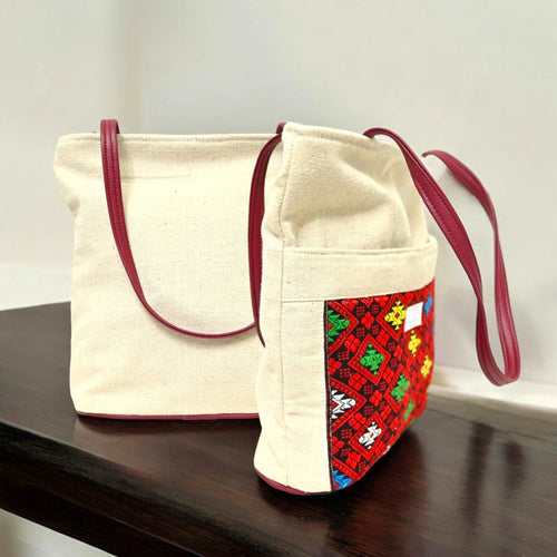 Artisan Spectrum Canvas Tote Bag with Triple Zipper Closure