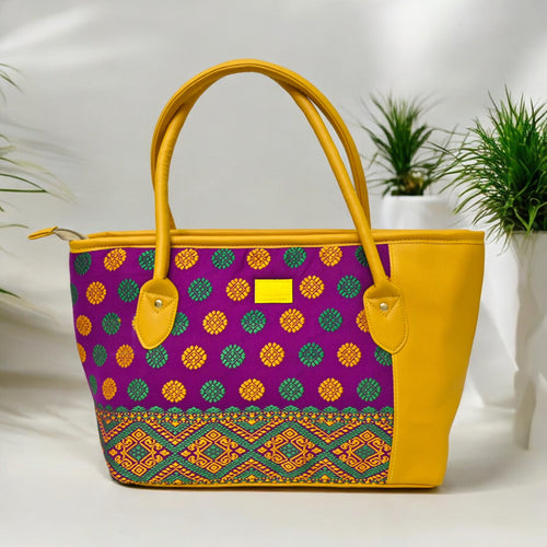 Mustard Queen & colorful Motif Bag