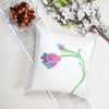 White Floral Embroidered Cushion Cover, Set of 2 pcs, White Tulip Embroidery with Gold Highlights, Hidden Closure, Fresh Floral Cushions (16"x16")