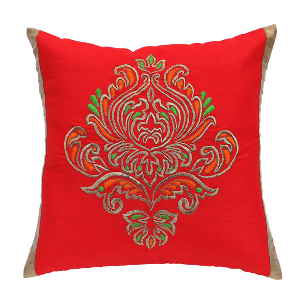 Red Embroidered Cushion Cover, Set of 2 pcs, Red Ornamental Embroidery with Gold Highlights, Hidden Closure, Luxurious Accent Covers (16