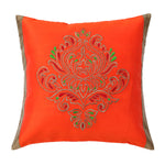 Orange Embroidered Cushion Cover, Set of 2 pcs, Orange Ornamental Embroidery with Gold Highlights, Hidden Closure, Stylish Decorative Pillows (16"x16")