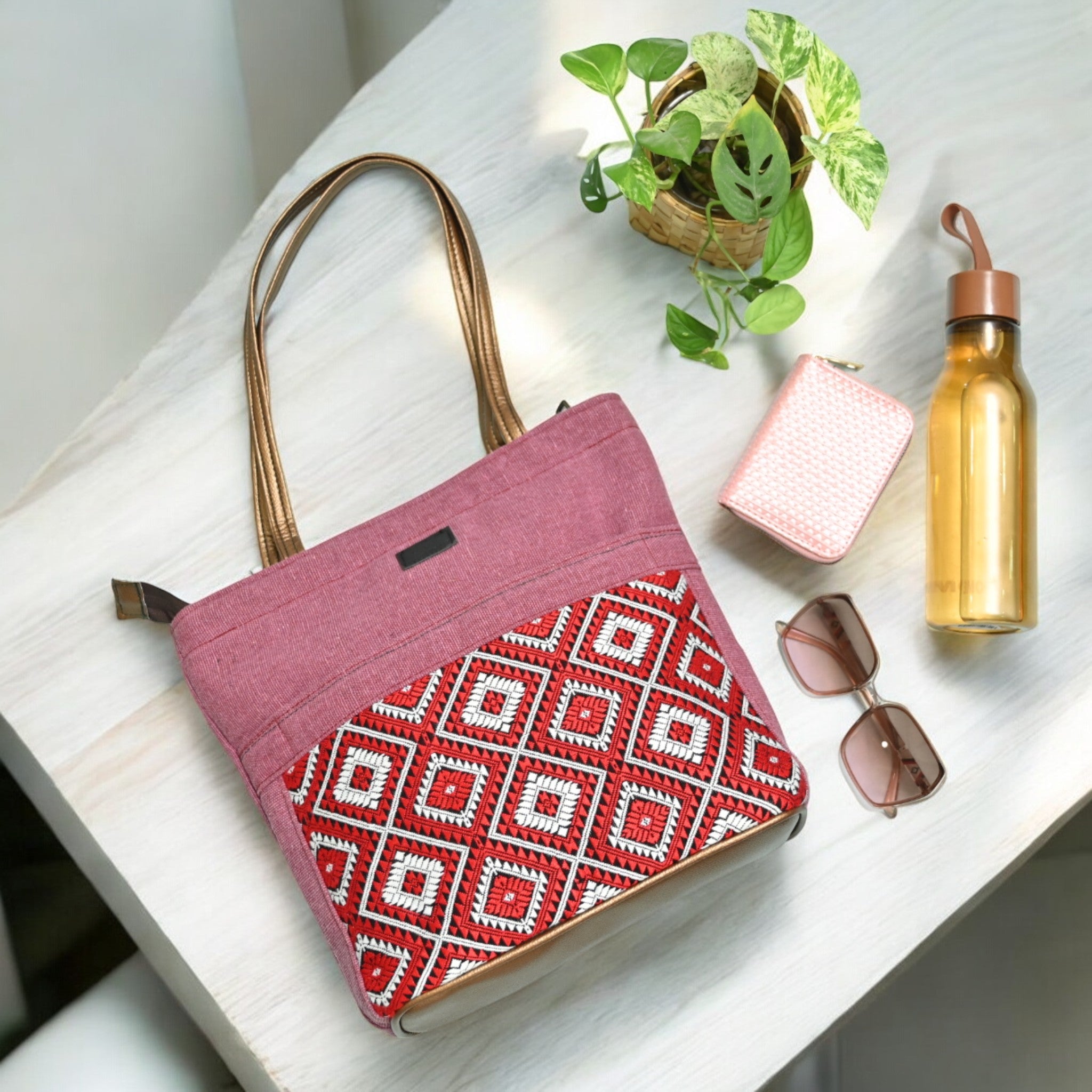 Geometric Bliss Canvas Tote with Spacious Design | Stylish & Durable Tote Bag for Everyday Use with Artistic Motifs