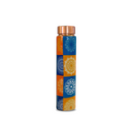 Multicolor Copper Water Bottle with a vibrant blue and orange mandala pattern, perfect for stylish hydration.