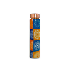 Pure Copper Water Bottle with Mandala Design | 1L Ayurvedic Copper Bottle for Yoga & Wellness with Leakproof Design