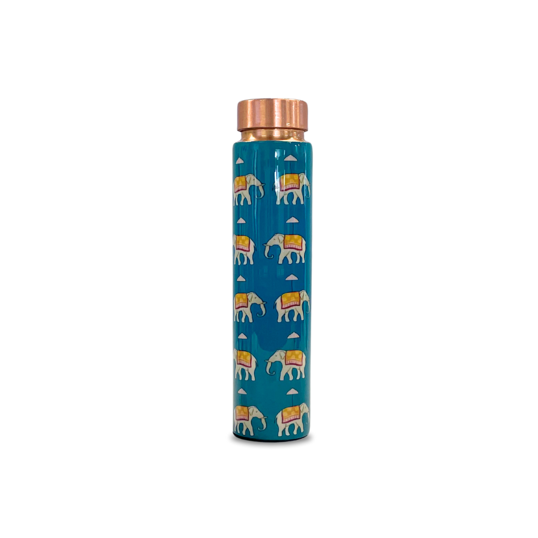 Blue Elephant Design Copper Water Bottle | 950ML Bottle for Office and Home