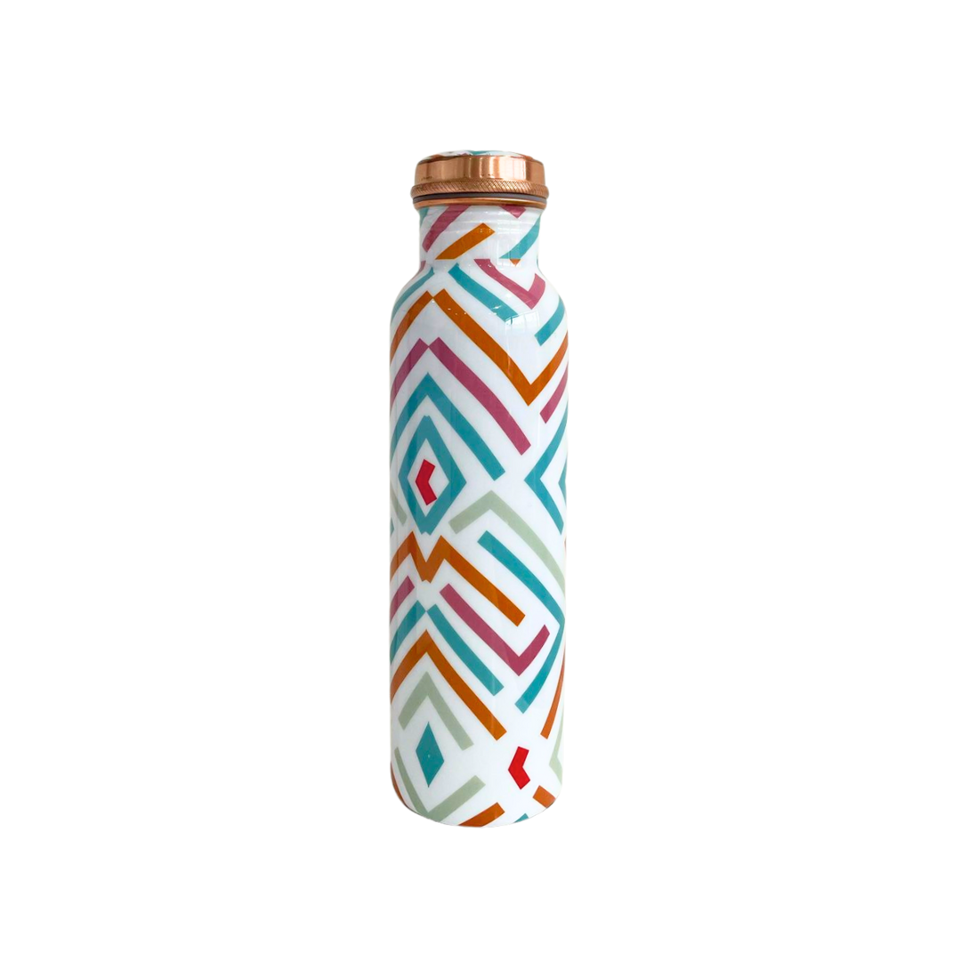 Copper Water Bottle with Abstract Pattern | 1L Bottle for Office, Home and Travel