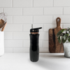 Sleek black Sports Water Bottle with copper accent and built-in straw, perfect for staying hydrated on-the-go.