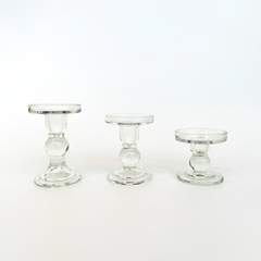 Paradise Glass Candle Holder for Home Decoration | Crystal Candlestick Holder for Pillar Candles - Set of 3 (S+M+L)