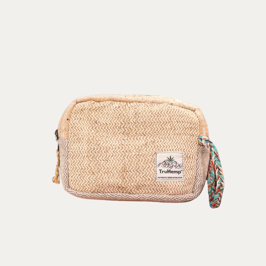 Eco-friendly Himalayan hemp toiletry kit. This durable, natural fiber bag is perfect for travel or everyday use.