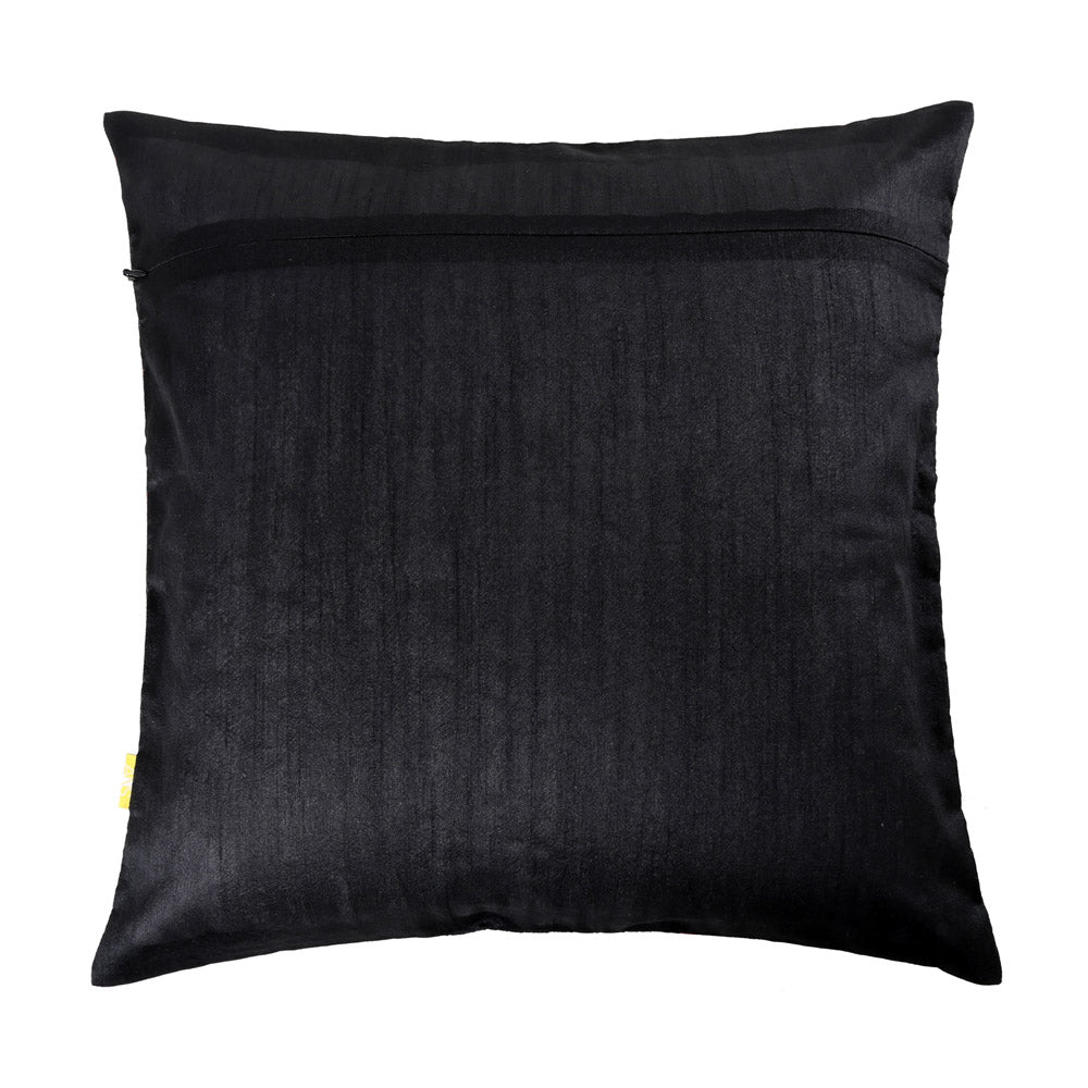 Black & Gold Brocade Cushion Cover Set of 2, Solid Pintucked Panel with Contrast Piping, Elegant Home Decor, Hidden Zipper Covers for Sofas and Chairs (16"x16")