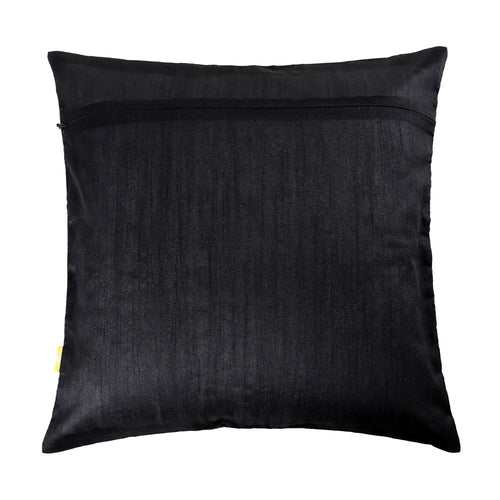 Black & Gold Brocade Cushion Cover Set of 2, Solid Pintucked Panel with Contrast Piping, Elegant Home Decor, Hidden Zipper Covers for Sofas and Chairs (16