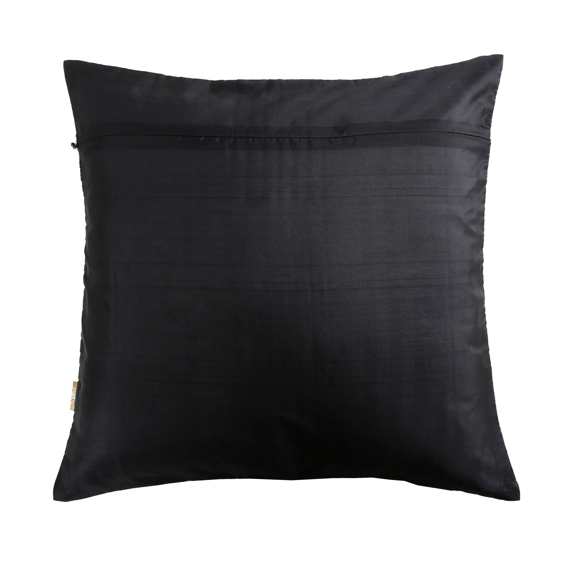 Black Quilted Cushion Cover Set of 2, Jacquard Pintucked with Shimmer Highlights, Elegant Gold Side Panels and Hidden Closure Covers, Decorative Home Accent Pillows (16"x16")