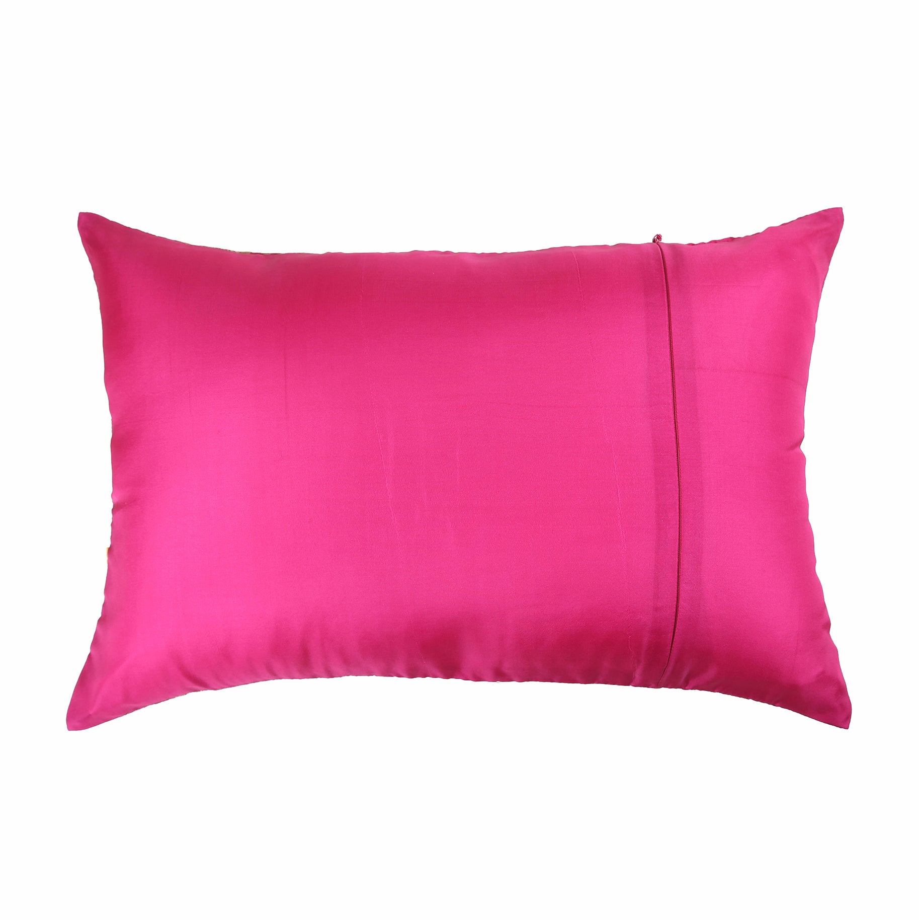 Fuschia Jacquard Cushion Cover, Set of 3 pcs, Fuschia with Broad Gold Colour Blocking, Hidden Closure, Elegant Decorative Cushions (16"x16")