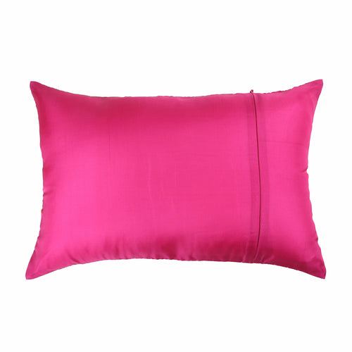 Fuschia Jacquard Cushion Cover, Set of 3 pcs, Fuschia with Broad Gold Colour Blocking, Hidden Closure, Elegant Decorative Cushions (16