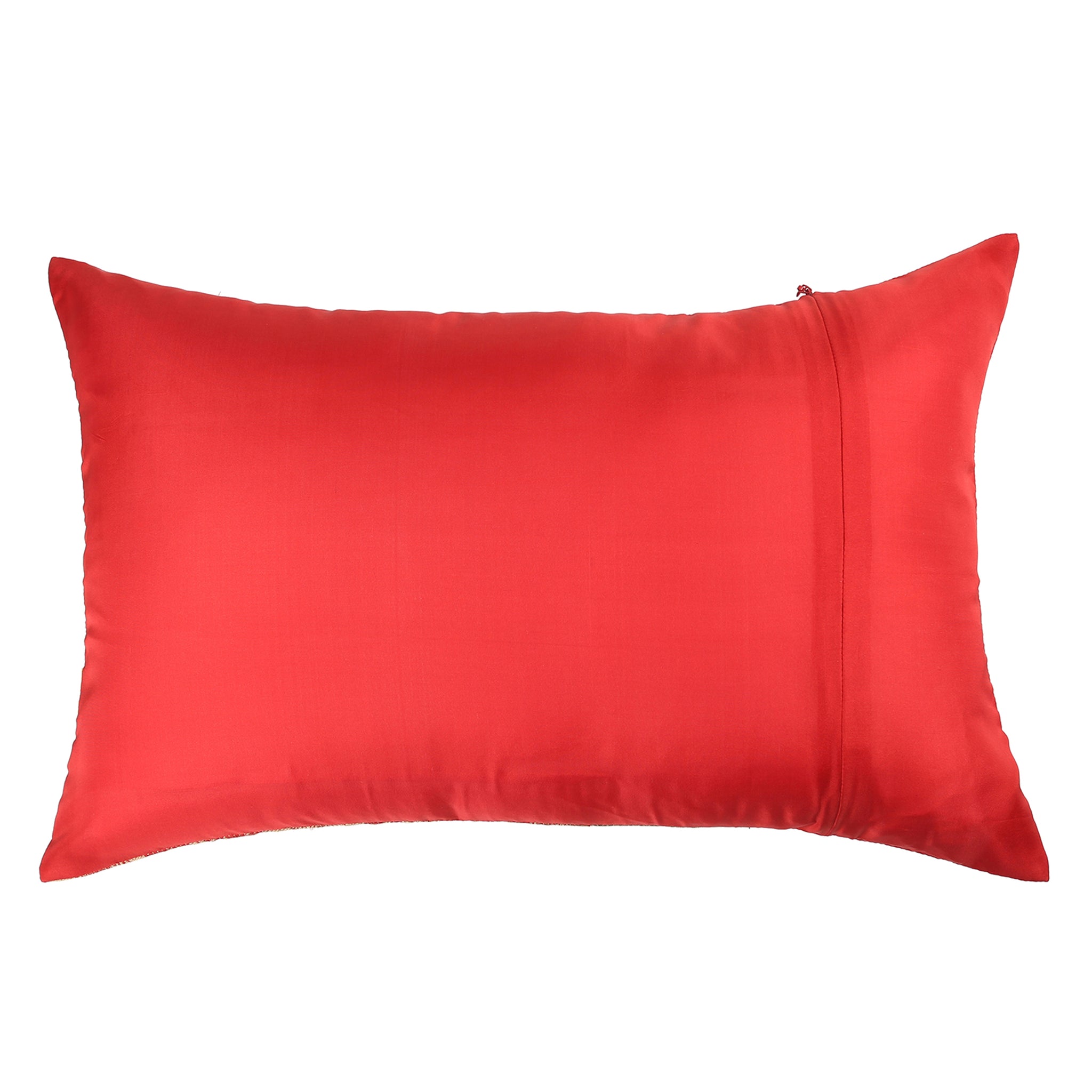 Red Jacquard Cushion Cover, Set of 3 pcs Red with Broad Gold Colour Blocking, Hidden Closure, Vibrant Home Accent Covers (16"x16")