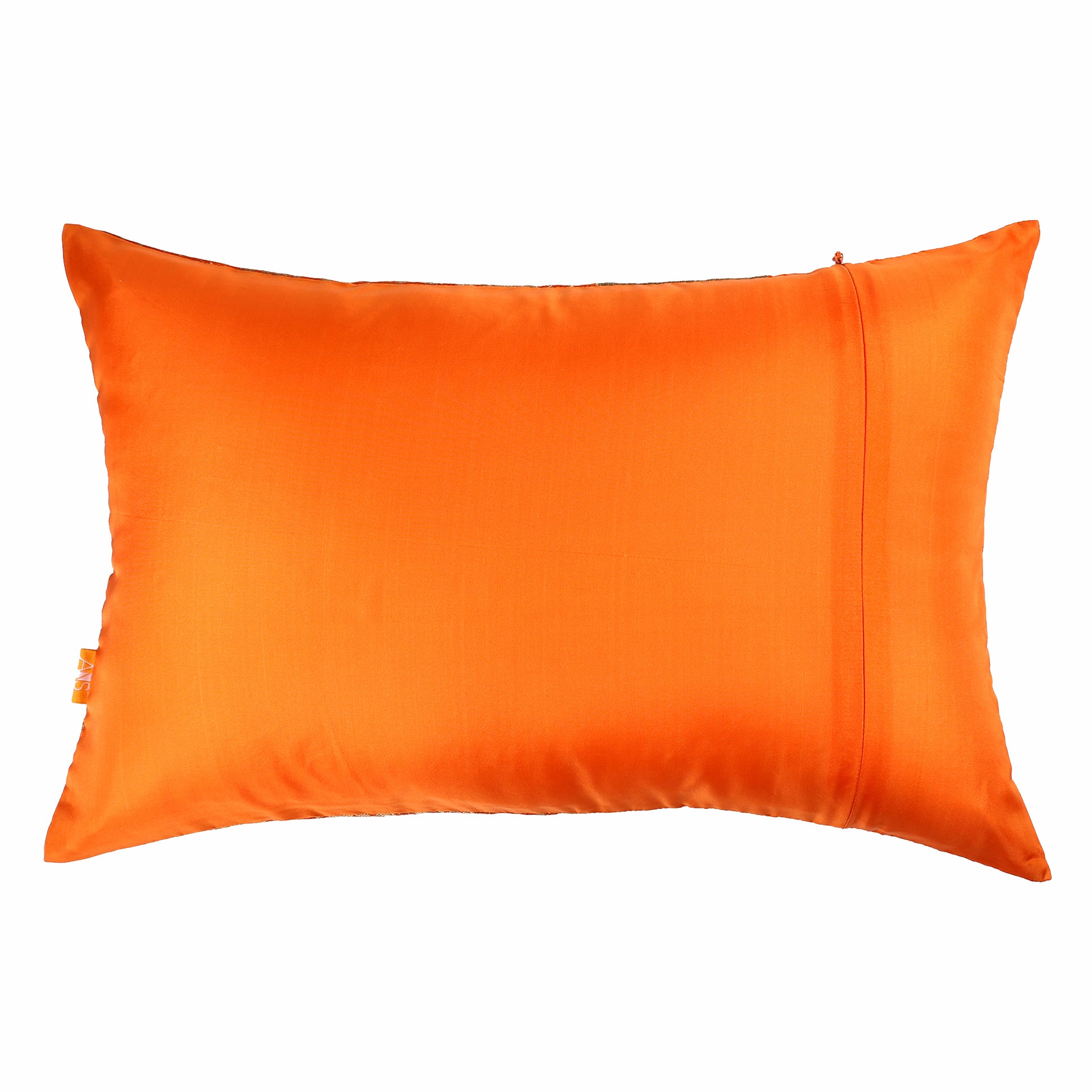 Orange Jacquard Cushion Cover, Set of 3 pcs, Orange with Broad Gold Colour Blocking, Hidden Closure, Modern Decorative Cushions (16"x16")