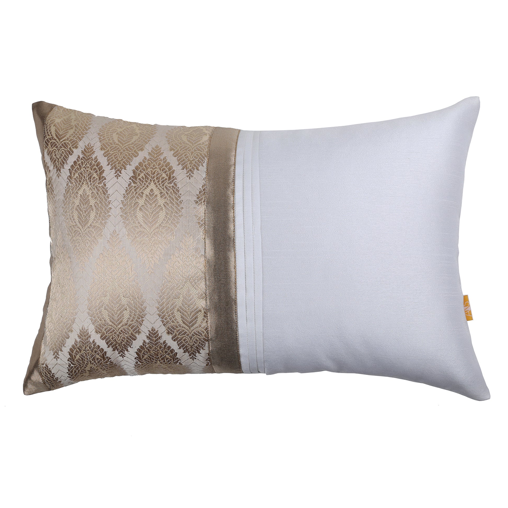 Off White Brocade Cushion Cover Set of 3, Pleats Highlights with Shimmer, Elegant Pillow Covers for Home Decor, Invisible Zipper Covers for Living Room and Bedroom (18"x12")