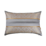 Grey Foliage Brocade Cushion Cover with Pleats ,Set of 2 pcs, Grey Brocade with Pleats and Gold Highlights, Hidden Closure, Chic Cushion Covers (12"x18")