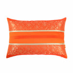 Orange Foliage Brocade Cushion Cover with Pleats, Set of 2 pcs, Orange Brocade with Pleats and Gold Highlights, Hidden Closure, Elegant Home Decor Covers (12"x18")