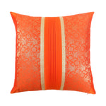 Red & Orange Foliage Brocade Cushion Cover with Pleats, Red & Orange Brocade with Pleats and Gold Highlights, Hidden Closure, Stylish Decorative Cushions (16"x16")