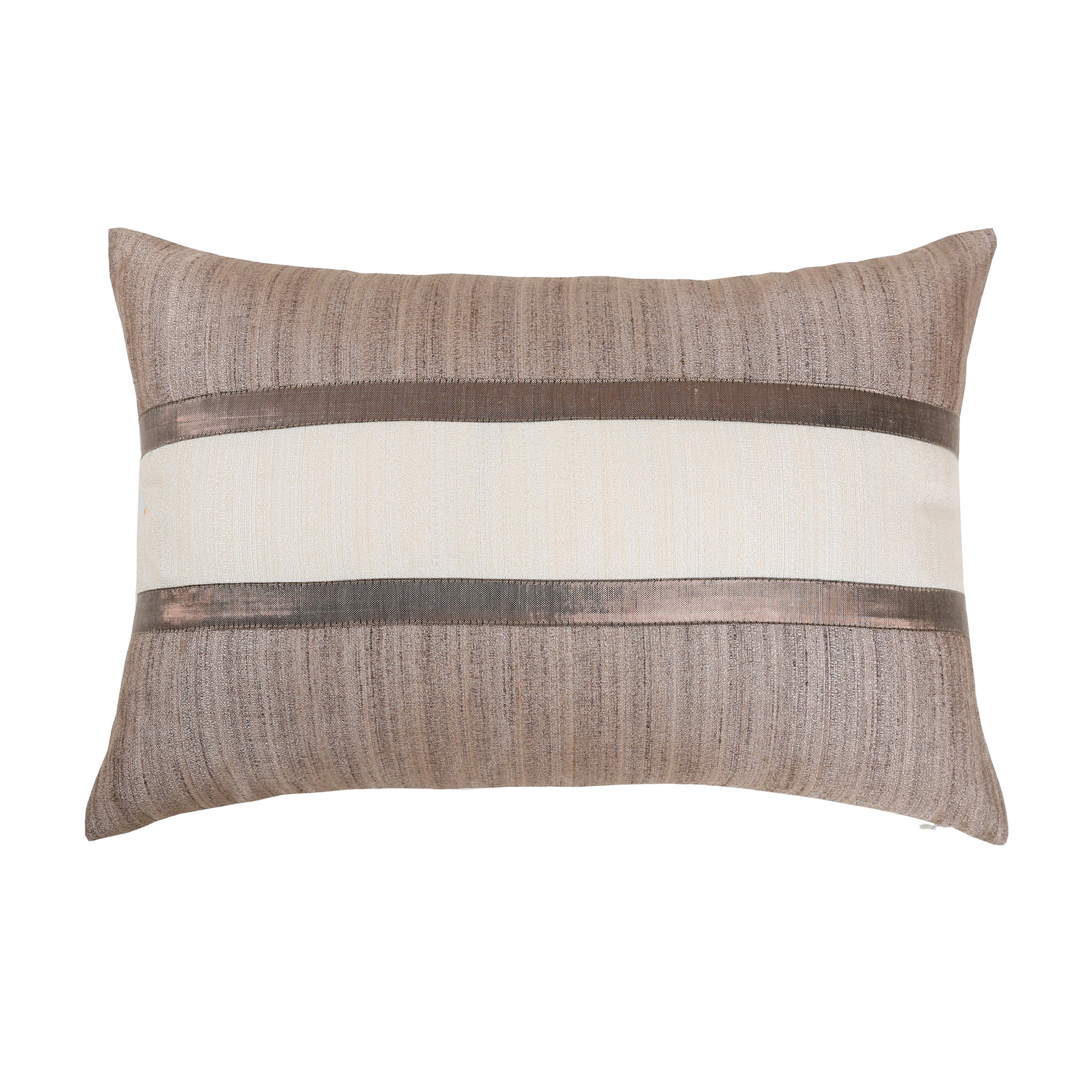 Dual-Sided Offwhite and Brown Textured Cushion Cover, Offwhite & Brown Self-Textured Cushion with Gold Shimmer Highlights, Hidden Closure, Elegant Pillows (12"x18")