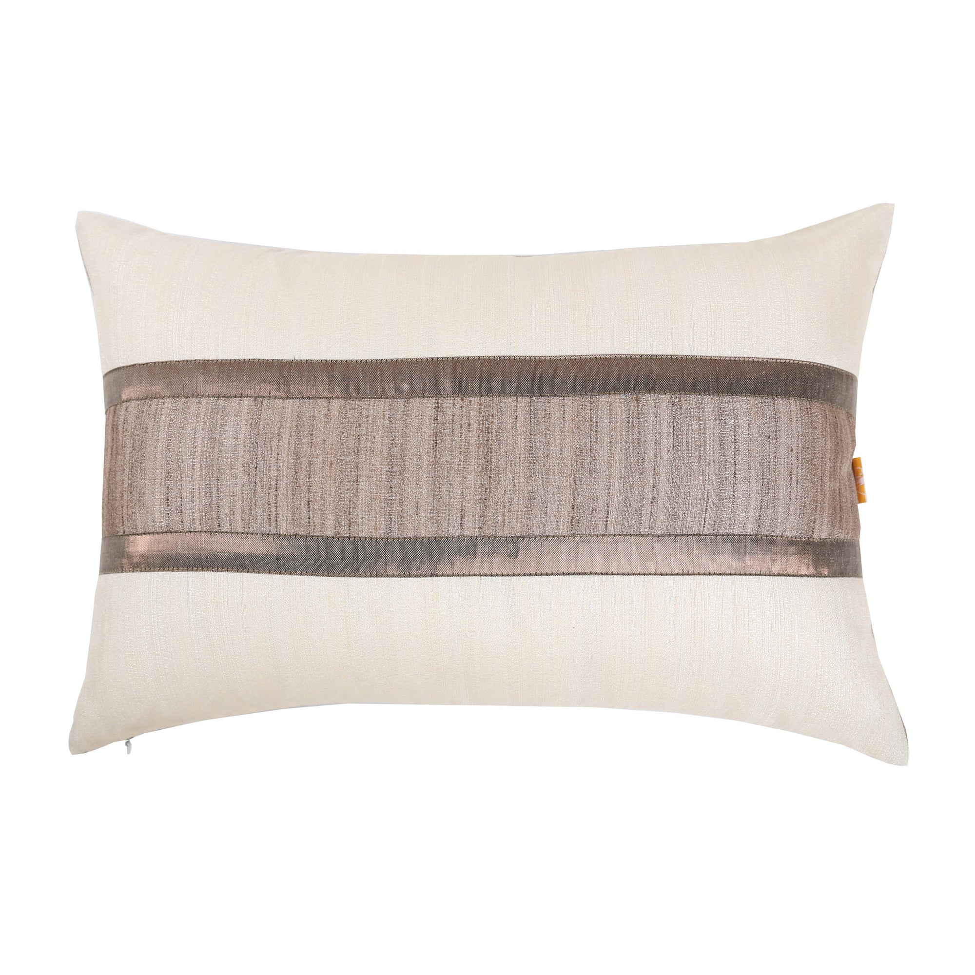 Dual-Sided Offwhite and Brown Textured Cushion Cover, Offwhite & Brown Self-Textured Cushion with Gold Shimmer Highlights, Hidden Closure, Elegant Pillows (12"x18")