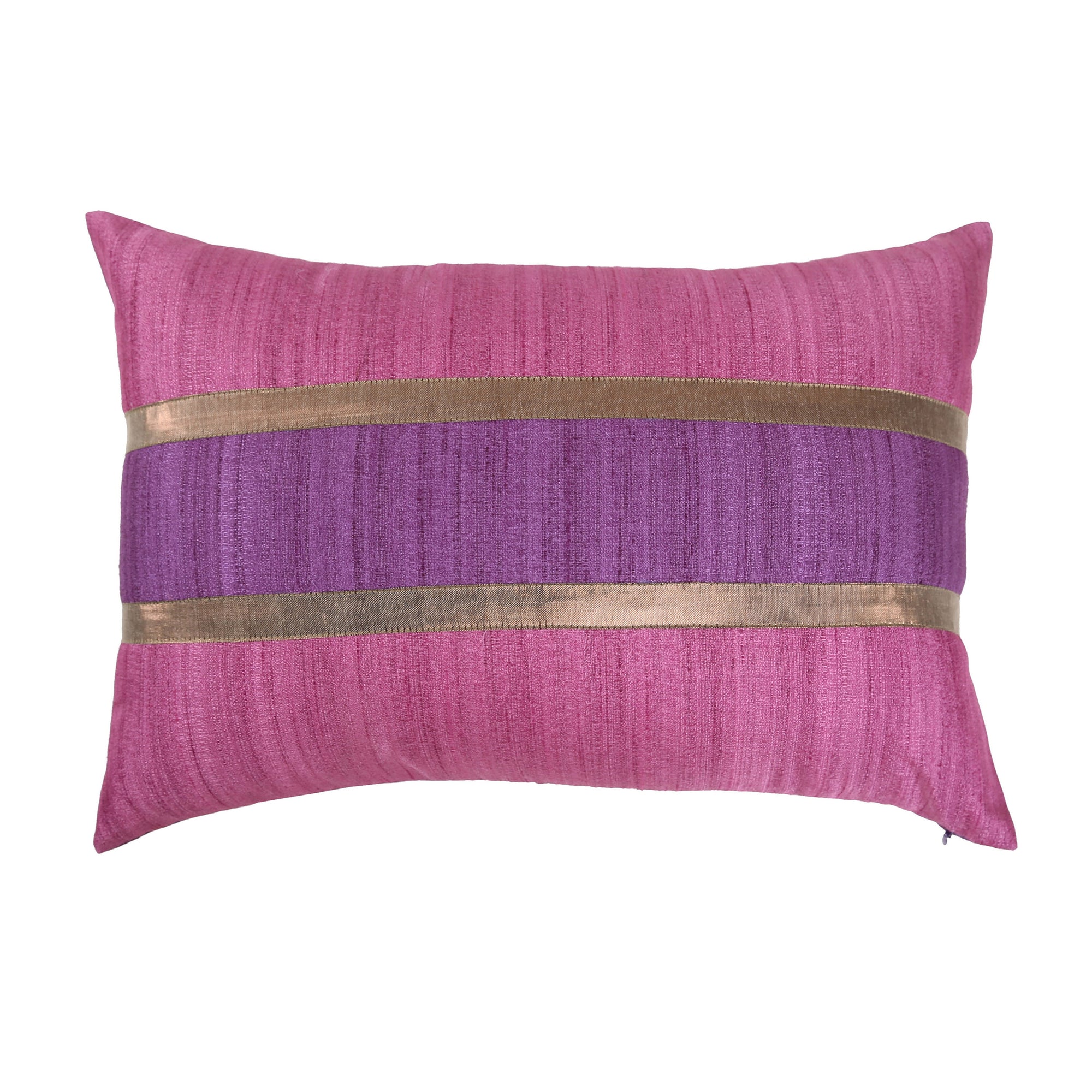 Dual-Sided Mauve and Pink Textured Cushion Cover, Mauve & Pink Self-Textured Cushion with Gold Shimmer Highlights, Hidden Closure, Sophisticated Accent Pillows (12"x18")