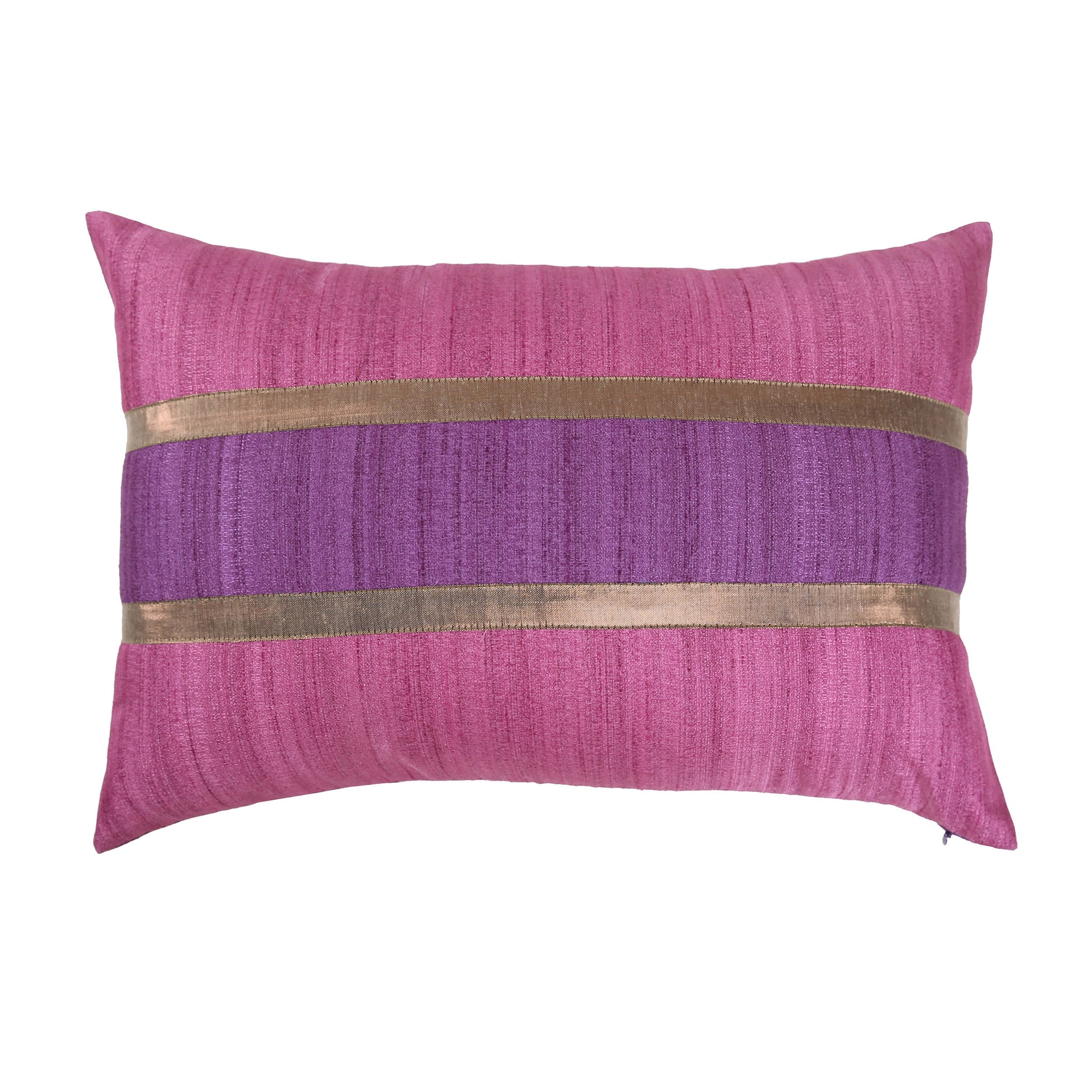 Dual-Sided Mauve and Pink Textured Cushion Cover, Mauve & Pink Self-Textured Cushion with Gold Shimmer Highlights, Hidden Closure, Sophisticated Accent Pillows (12"x18")