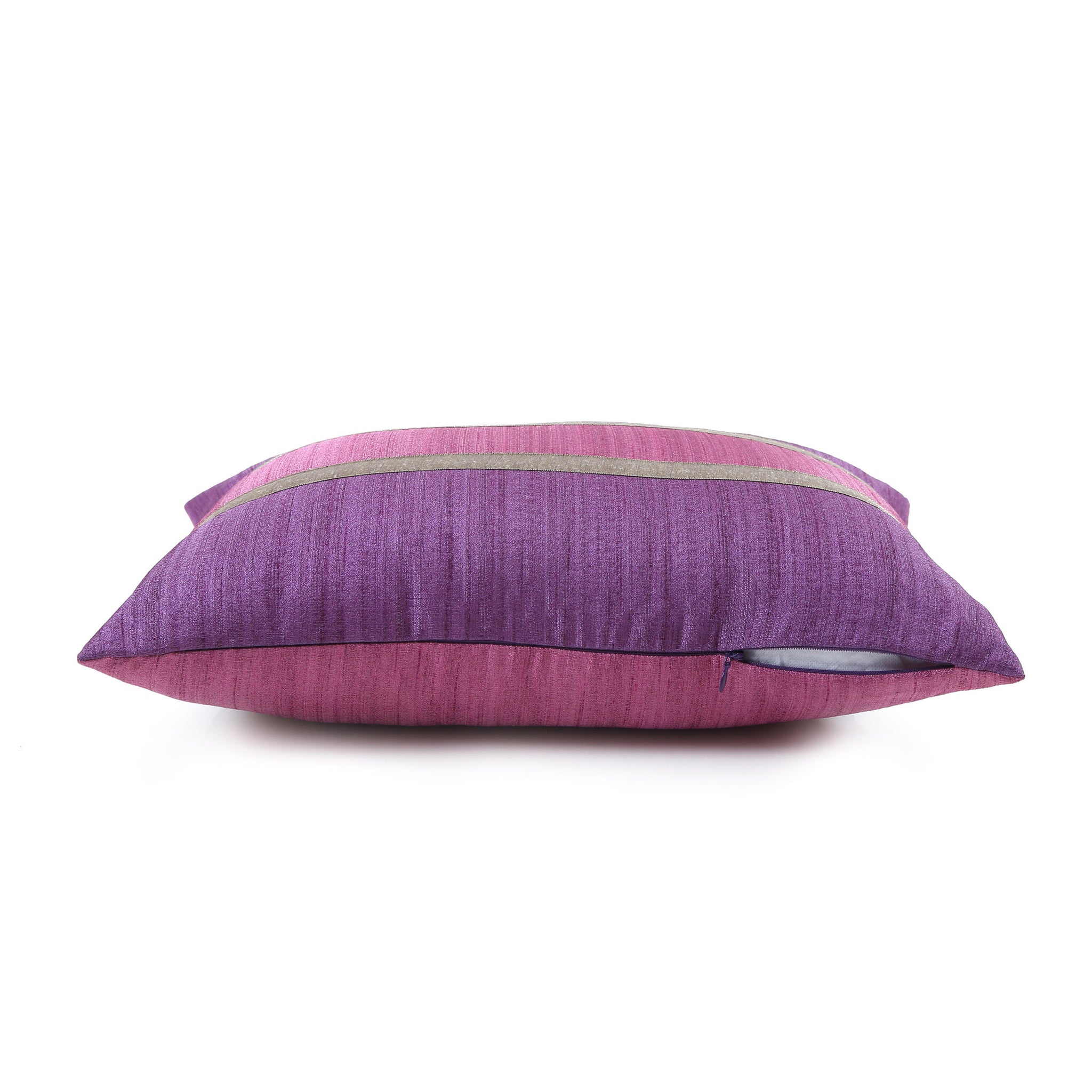 Dual-Sided Mauve and Pink Textured Cushion Cover, Mauve & Pink Self-Textured Cushion with Gold Shimmer Highlights, Hidden Closure, Sophisticated Accent Pillows (12"x18")