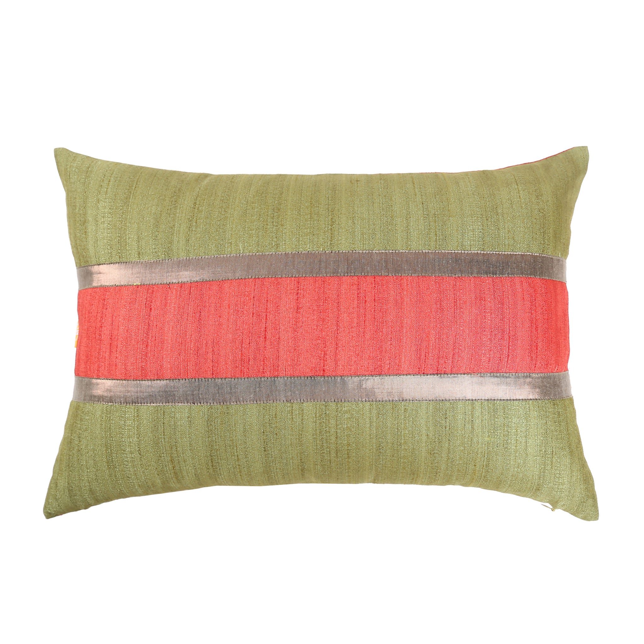 Dual-Sided Red and Green Textured Cushion Cover, Red & Green Self-Textured Cushion with Gold Shimmer Highlights, Hidden Closure, Stylish Decorative Covers (12"x18")