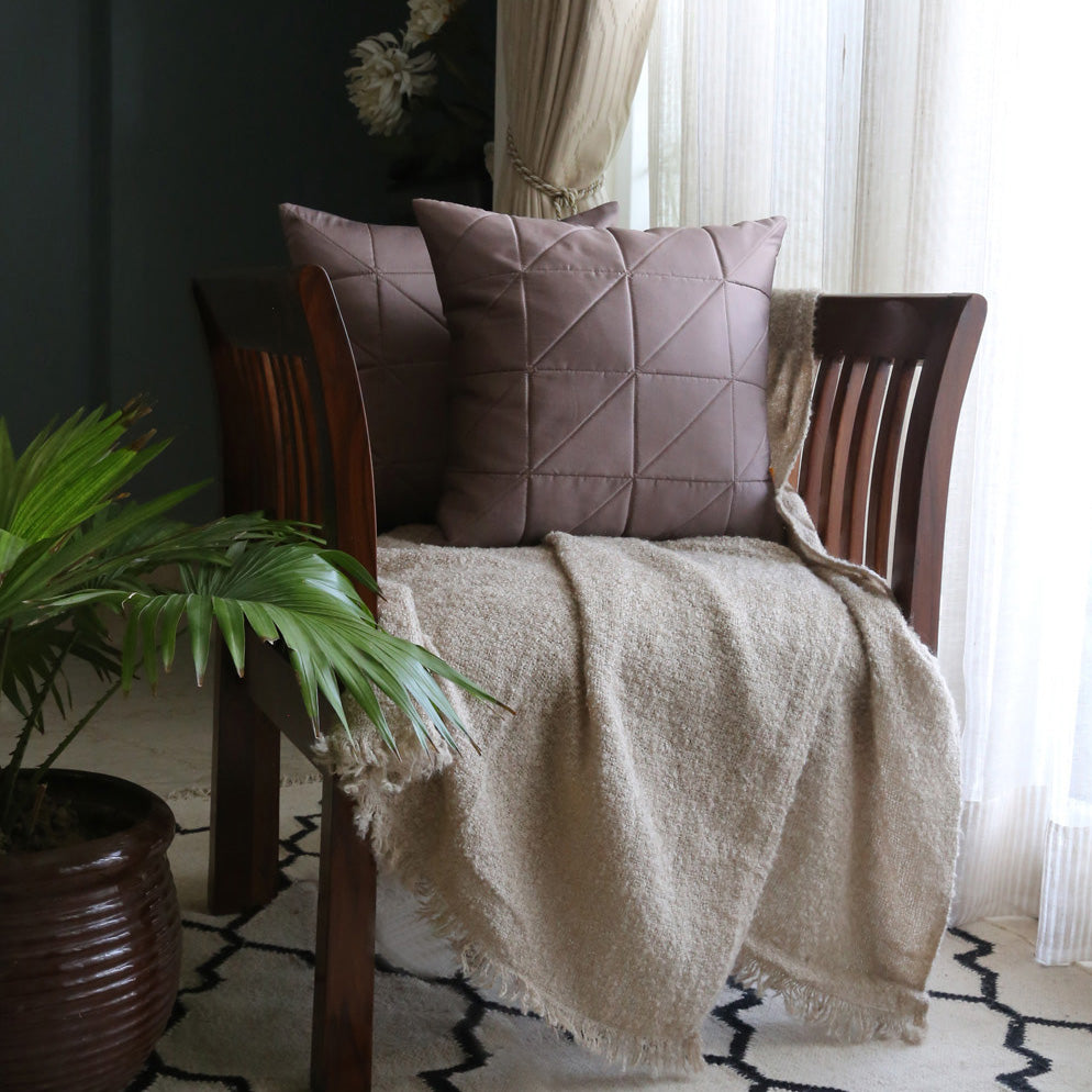 Brown Quilted Cushion Cover, Brown Asymmetrical Quilted Cushion with Shimmer Gold Piping at Sides, Hidden Closure, Stylish Throw Pillows (16"x16")