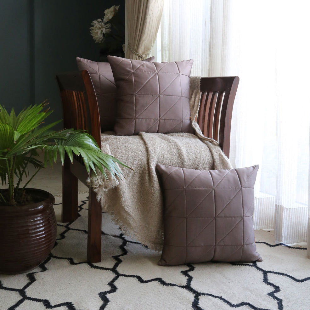 Brown Quilted Cushion Cover, Brown Asymmetrical Quilted Cushion with Shimmer Gold Piping at Sides, Hidden Closure, Decorative Throw Pillow (16"x16")