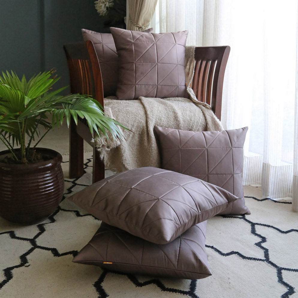 Brown Quilted Cushion Cover, Brown Fine Quilted Cushion with Shimmer Gold Piping, Concealed Zipper, Elegant Accent Pillow (12"x18")