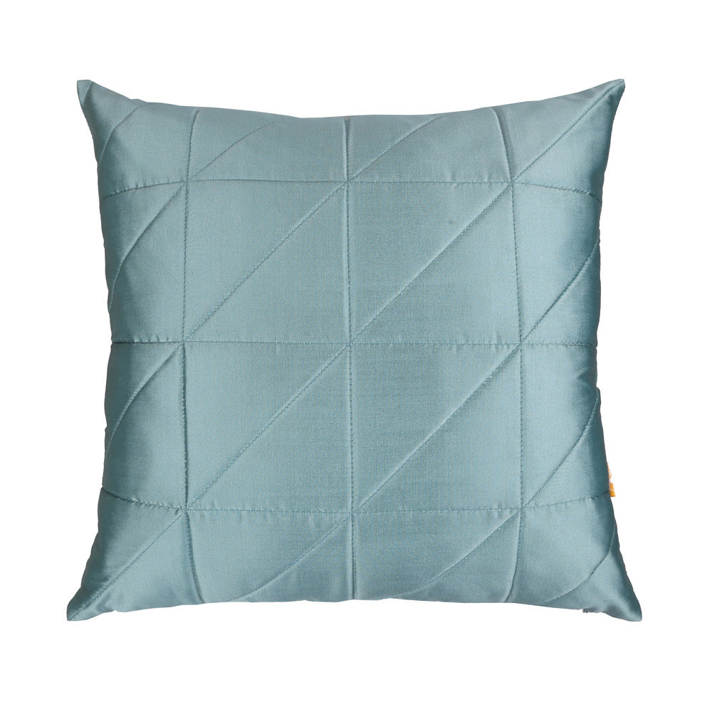 Turquoise Quilted Cushion Cover, Turquoise Asymmetrical Quilted Cushion with Shimmer Gold Piping at Sides, Hidden Closure, Chic Throw Pillows (16"x16")