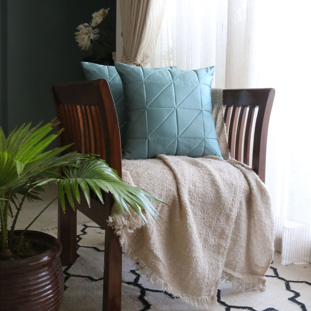 Turquoise Quilted Cushion Cover, Turquoise Asymmetrical Quilted Cushion with Shimmer Gold Piping at Sides, Hidden Closure, Chic Throw Pillows (16"x16")