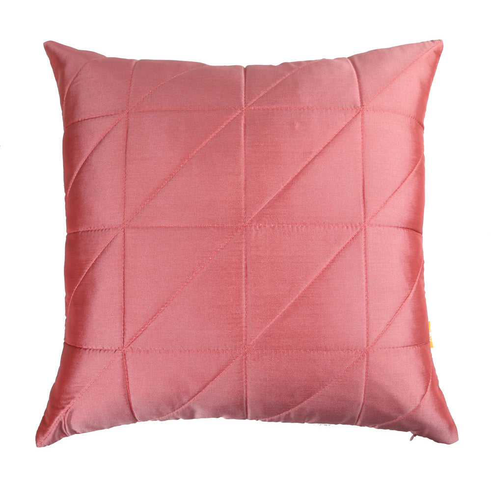 Peach Quilted Cushion Cover, Peach Asymmetrical Quilted Cushion with Shimmer Gold Piping at Sides, Hidden Closure, Elegant Decorative Pillows (16"x16")