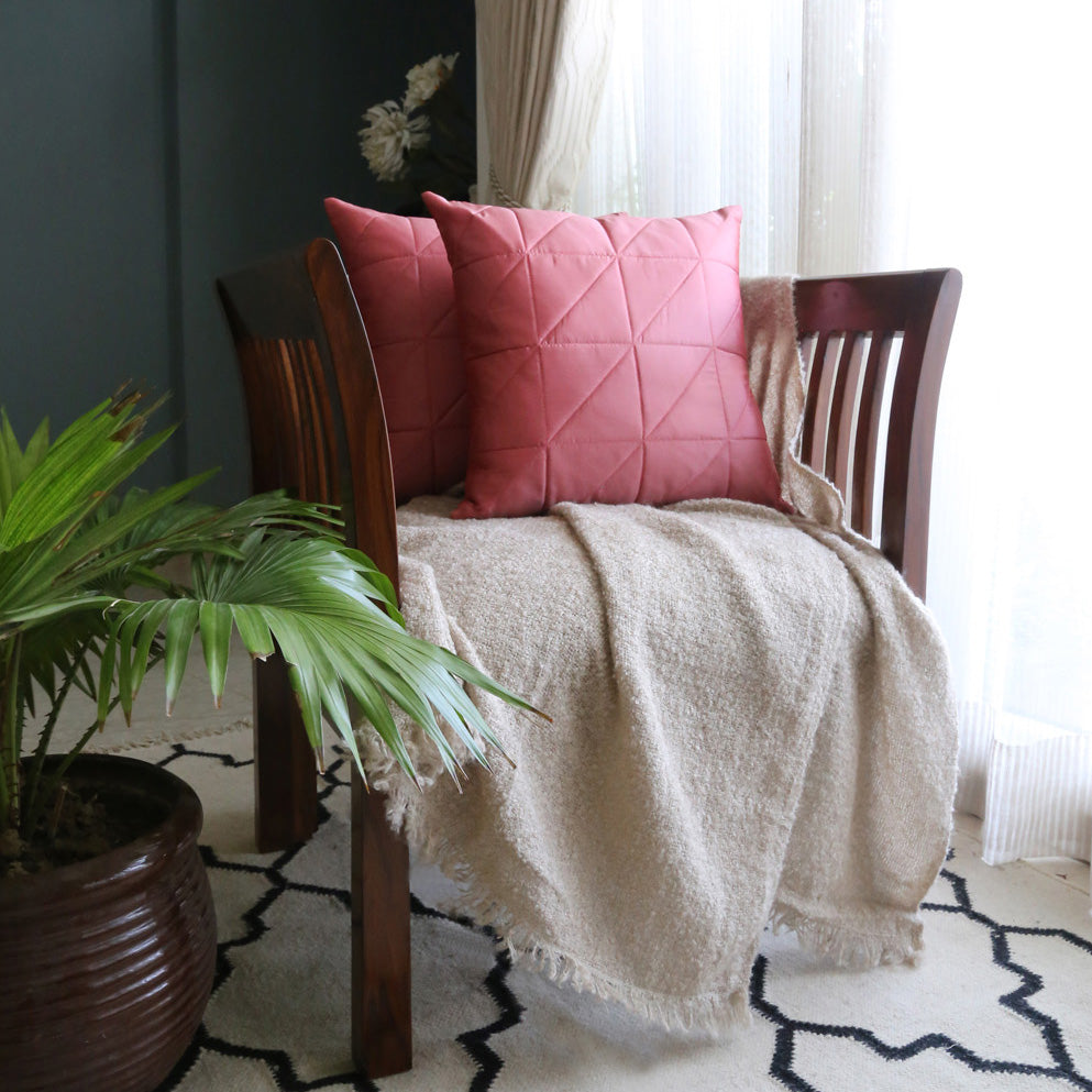 Peach Quilted Cushion Cover, Peach Asymmetrical Quilted Cushion with Shimmer Gold Piping at Sides, Hidden Closure, Elegant Decorative Pillows (16"x16")