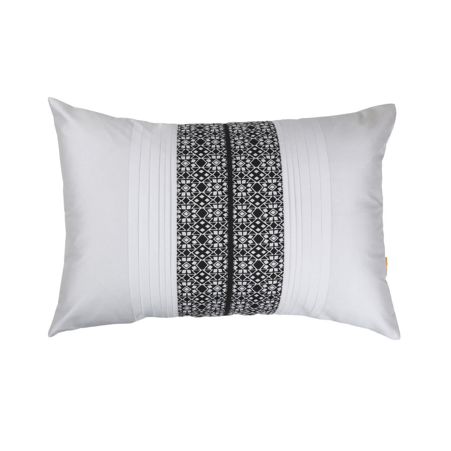 White Pleated Cushion Cover, White Pleated Cushion with Contrast Monochrome Print, Concealed Zipper, Modern Throw Pillow (12"x18")